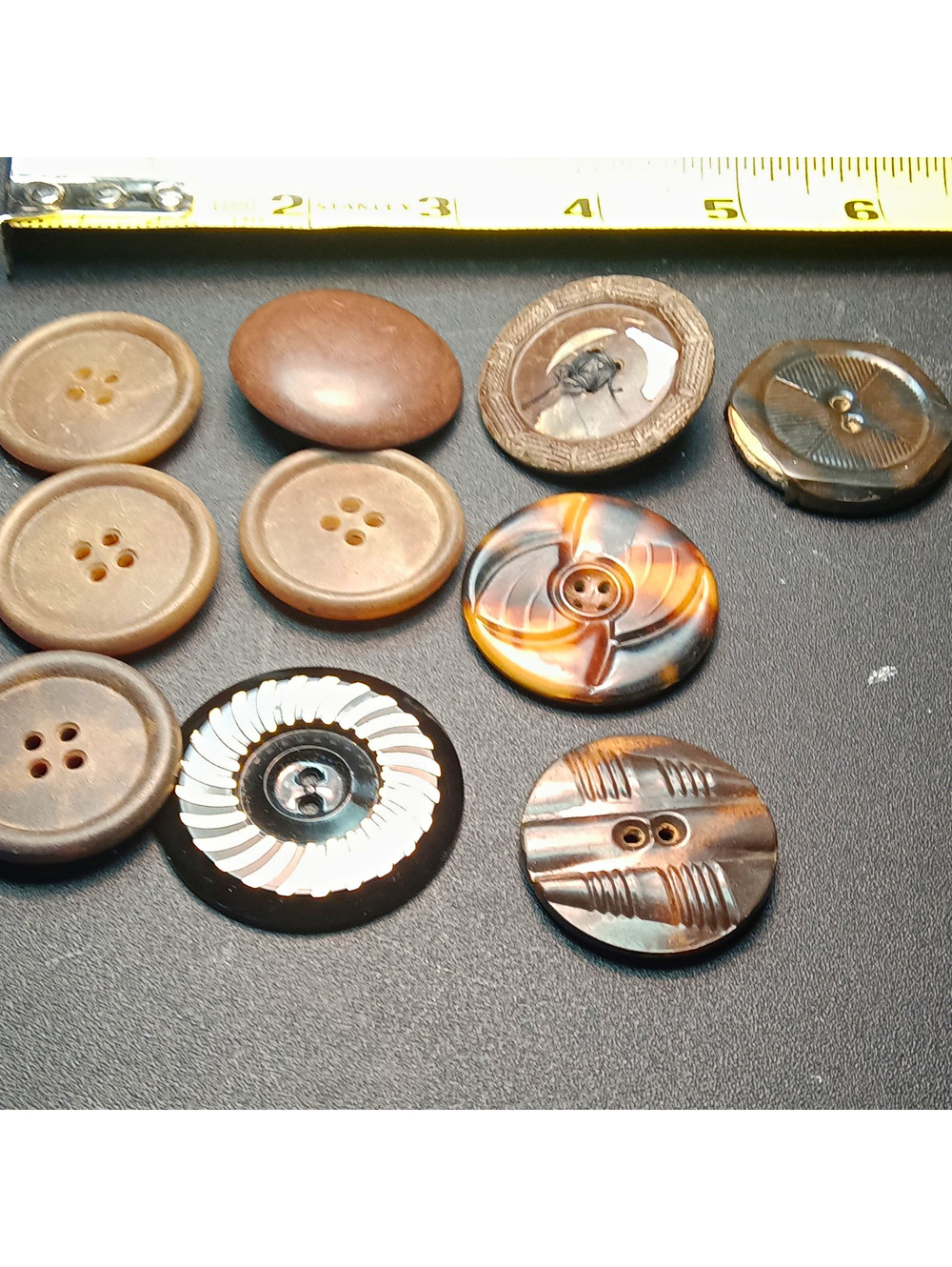 VTG Art Deco Plastic Celluloid Coat Buttons Lot 9pc Brown Tortoiseshell 1"-1.5"